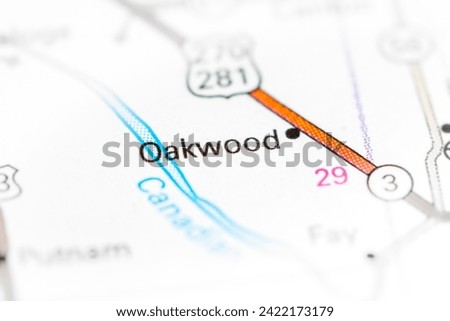Oakwood. Oklahoma. USA on a map Royalty-Free Stock Photo #2422173179