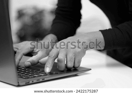 typing on PC making a payment with credit card with people stock image stock photo