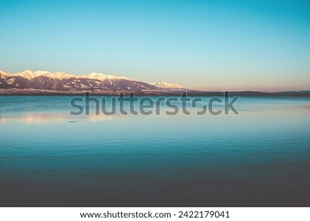 View of the mountains and lake in winter season. High quality photo