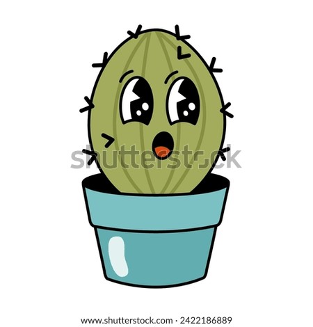 Cute groovy cactus cartoon character. Vector illustration