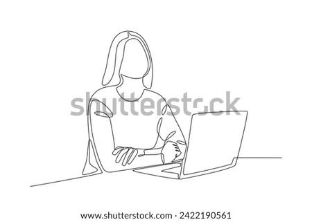Hardworking woman. Woman in office one-line drawing Royalty-Free Stock Photo #2422190561