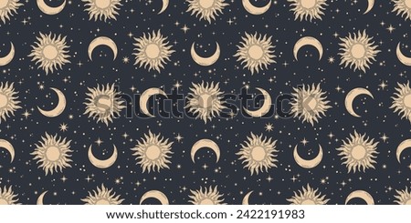 Seamless banner with moons, suns and stars