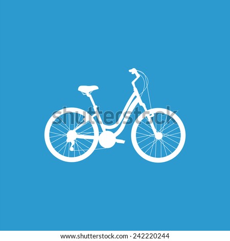 bicycle icon, isolated, white on the blue background. Exclusive Symbols 