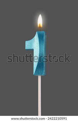 1, number candle, candlelight, fire for birthday, isolated