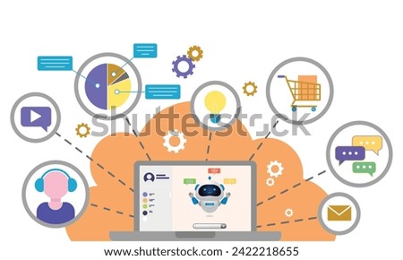 Generative AI Chatbot handles customers, AI Application AI Software Using Artificial Intelligence in CRM Software, and CRM Business Management Software Chatbot. Artificial Intelligence in Business App Royalty-Free Stock Photo #2422218655