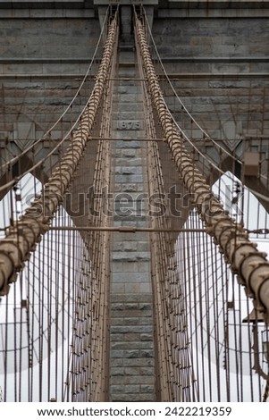 Spectacular photo of the Brooklyn Bridge linking the boroughs of Manhattan and Brooklyn in New York City (USA). It was the largest suspension bridge in the world, record span until 1889.