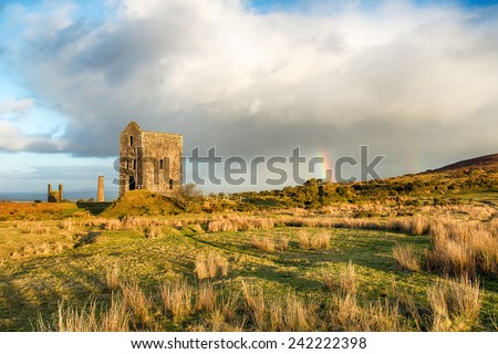 An old Cornish engine house left over from the days of copper mining at the Minions on Bodmin Moor in Cornwall