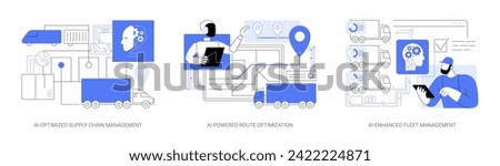 AI in Transportation and Logistics abstract concept vector illustration set. AI-Optimized Supply Chain Management, AI-Powered Route Optimization, AI-Enhanced Fleet Management abstract metaphor. Royalty-Free Stock Photo #2422224871