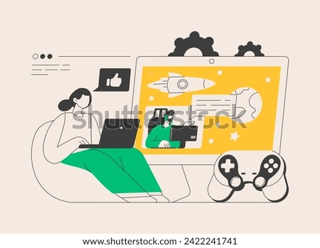 Video game walkthrough abstract concept vector illustration. Online walkthrough video, popular pc game content, gaming stream, playthrough, console playing, improving skill abstract metaphor. Royalty-Free Stock Photo #2422241741