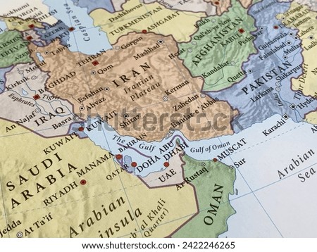Map of West Asia, world tourism, travel destination, world trade and economy