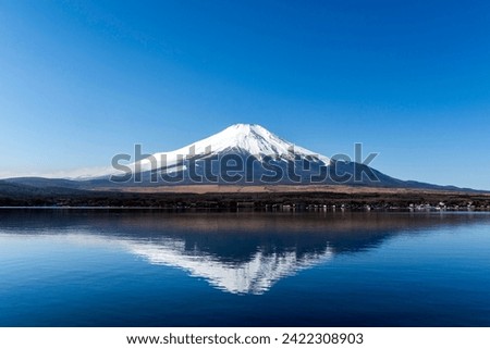 Mt. Fuji with reflection at Yamanaka lake, Yamanashi, Japan Royalty-Free Stock Photo #2422308903