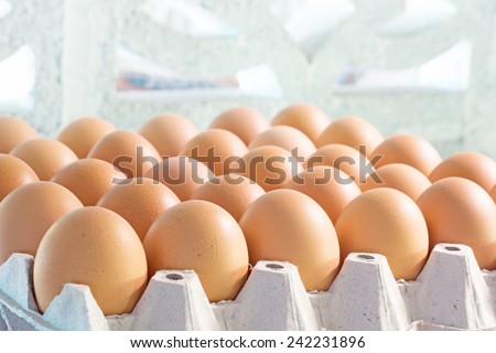 Chicken eggs in egg tray Royalty-Free Stock Photo #242231896