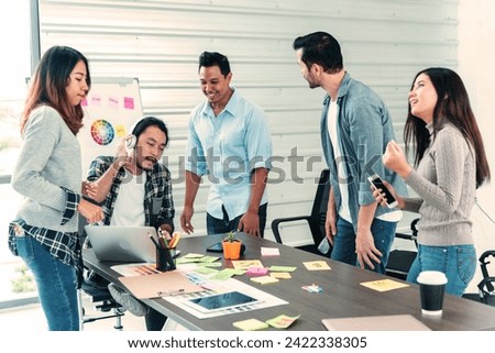 Happy business people holding dollar money and throw in the air celebrate happiness dance wealth lottery money rain drop concept. Success business cash flow corporate coworkers in company. Happy money