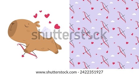 Funny cupid capybara, cupid bow and arrow pattern