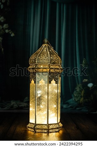 Moroccan lantern lamp image, Eid and Ramadan Mubarak Background Royalty-Free Stock Photo #2422394295