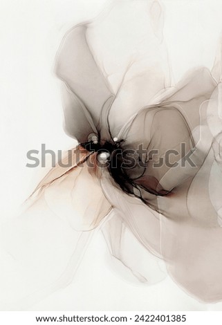 Abstract beige art — light brown fluid background. Beautiful smudges and stains made with alcohol ink. Transparent cream-colored fluid texture resembles petals of flower, watercolor or aquarelle.