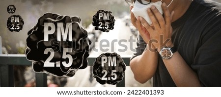 Allergies, headaches, N95, PM 2.5 from air pollution and dust exceeding safety standards. Royalty-Free Stock Photo #2422401393