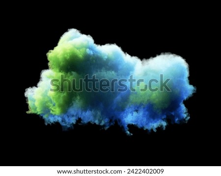 3d rendering, fantasy sky, green blue neon cloud clip art, isolated on black background
