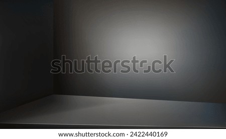 Background Studio Room with Spot Light on Silver steel countertop,Empty Metal shelf texture with light reflect,Vector Display mockup of table top,Kitchen counter on grey background  bar desk surface Royalty-Free Stock Photo #2422440169
