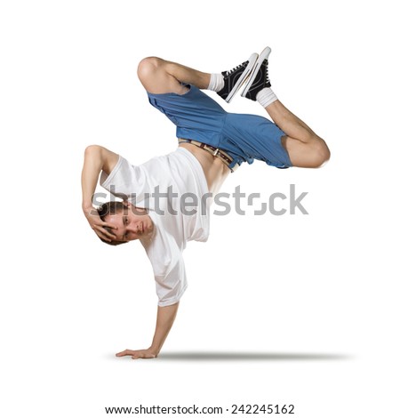 Young pretty boy dancer in jump isolated on white