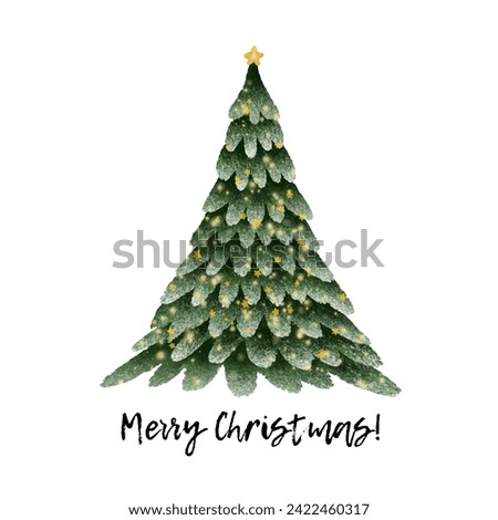 Greeting card with Christmas tree and text Merry Christmas