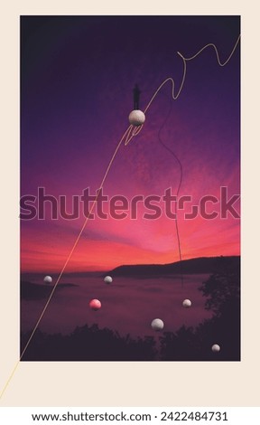 illustration with golf balls in  sky