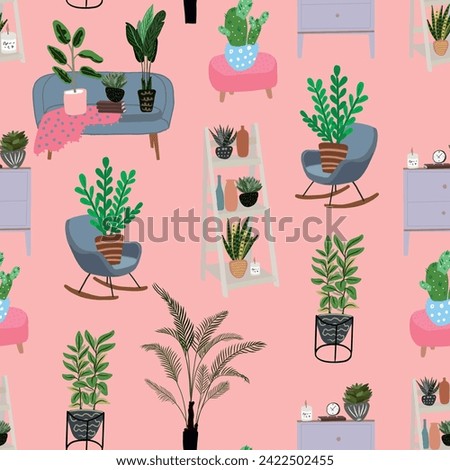Hand drawn home plants pattern. vector seamless pattern