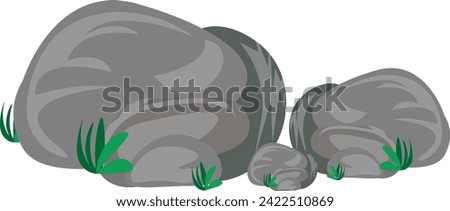 Free vector stone with tiny grass isolated on a white background.