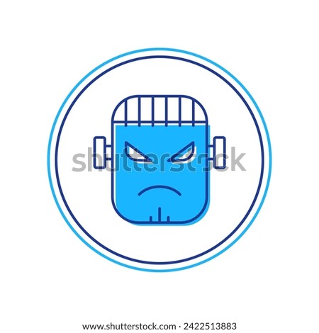 Filled outline Scary monster - Frankenstein face icon isolated on white background. Happy Halloween party.  Vector