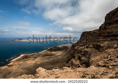 Picture by day of "La graciosa" island taken from Mirador de Guinate, Lanzarote, Canary Islands, Spain.