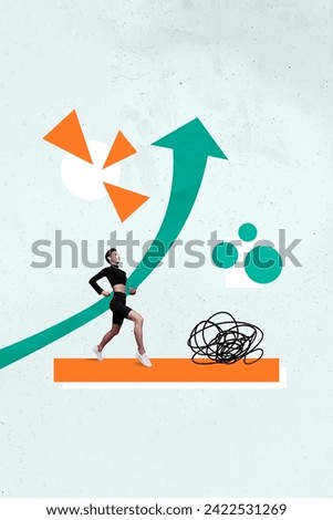 Magazine picture sketch collage image of excited sporty lady running achieving success isolated creative background