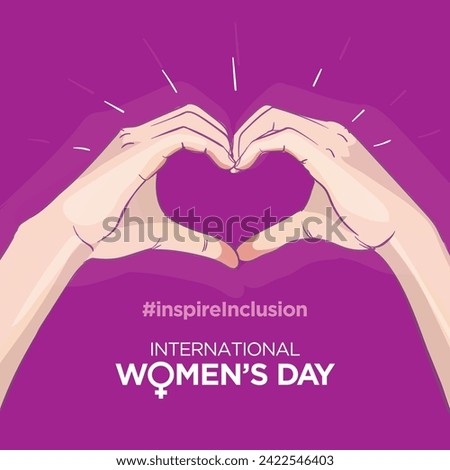 Inspire Inclusion slogan International Women's Day 8 march 2024. Iwd world Campaign. Vector woman's hands on heart gesture on purple background. Royalty-Free Stock Photo #2422546403