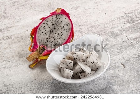 Dragon fruit Pitahaya cubes in the bowl