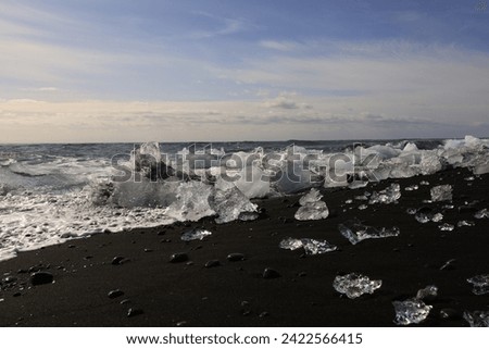 View of icebergs on the Diamond Beach in southern part of Vatnajökull National Park, Iceland