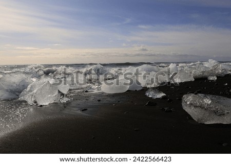 View of icebergs on the Diamond Beach in southern part of Vatnajökull National Park, Iceland