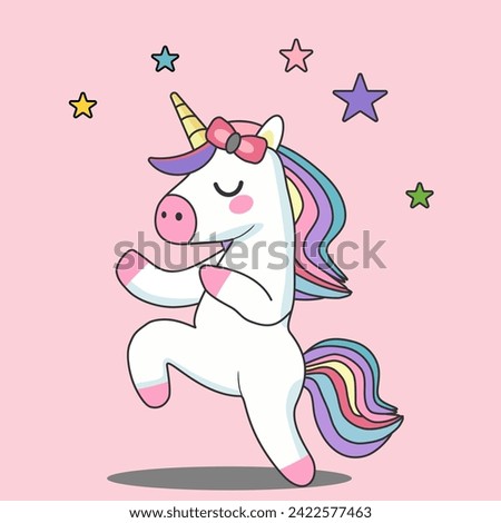 Funny unicorn vector illustration  dancing ballet in pastel color,The horse in fairytale,design for sticker,decorating card