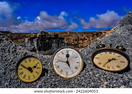Conceptual Photo Picture of an Alarm Clock Object in the Dry Desert
