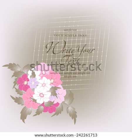 Wedding card or invitation with abstract floral background. Elegance pattern with flowers. Abstract greeting card. Greeting card in grunge or retro style.