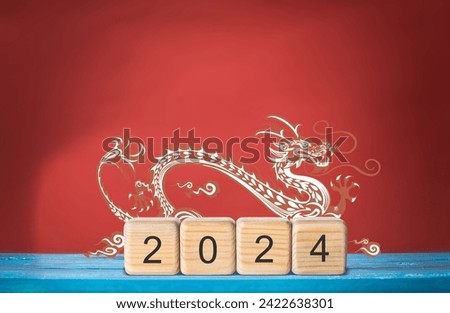 Dragon Festival and wooden cubes with 2024 numbers