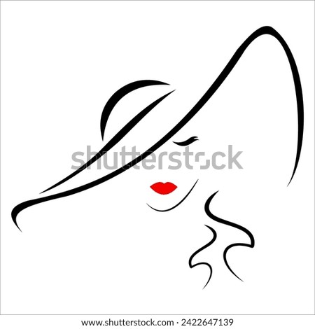The silhouette of a beautiful woman in a hat. Vector illustration.