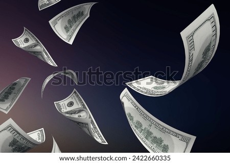 Money stack dollars Falling on black background.