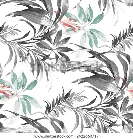 Seamless beautiful abstract watercolor botanical rose flower with leaf bouquet garden pattern on white background