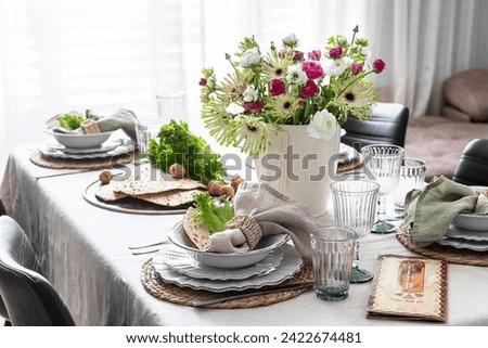 Table served for Passover (Pesach)	 Royalty-Free Stock Photo #2422674481