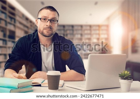Happy student teenage  prepare studying in library Royalty-Free Stock Photo #2422677471