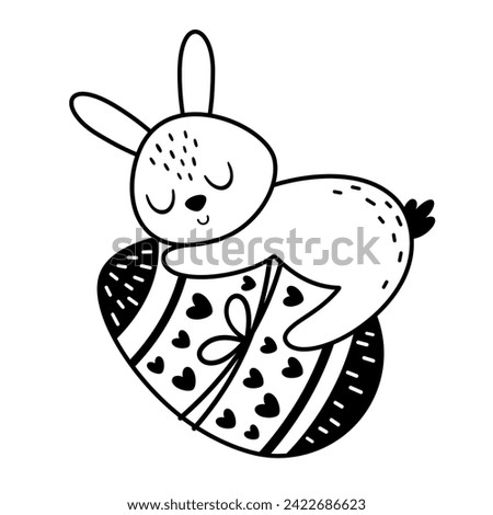 Black and white Easter bunny clipart. Happy Easter clip art in cartoon flat style, perfect for scrapbooking, stickers, tags, greeting cards, party invitations, decor. Vector illustration.