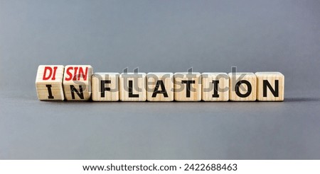 Inflation or disinflation symbol. Concept word Inflation Disinflation on beautiful wooden cubes. Beautiful grey table grey background. Business inflation disinflation concept. Copy space.