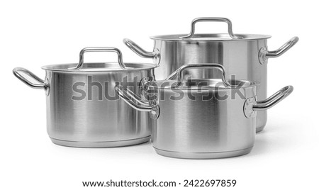 professional metal pot cooker for boiling isolated on white background with clipping path Royalty-Free Stock Photo #2422697859