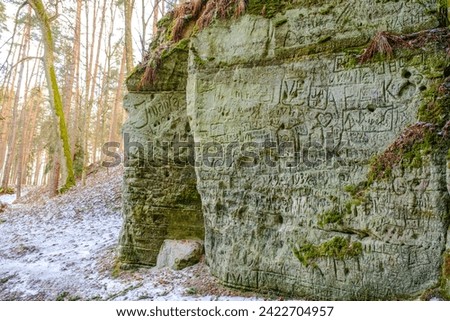 Picturesque view of the picturesque sandstone caves of Liela Ellite, Liepa parish, Priekuli county, Vidzeme county, Latvia.