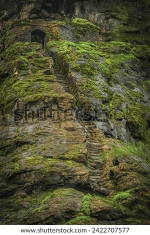 Rock cut steps to the Harihar Fort in Igatpuri region of Maharashtra Royalty-Free Stock Photo #2422707577