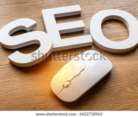 The image shows a person standing in front of a wall with a sign on it. The content of the sign is "SEO." The tags associated with the image include human face, text, woman, person, girl, graphics, gr